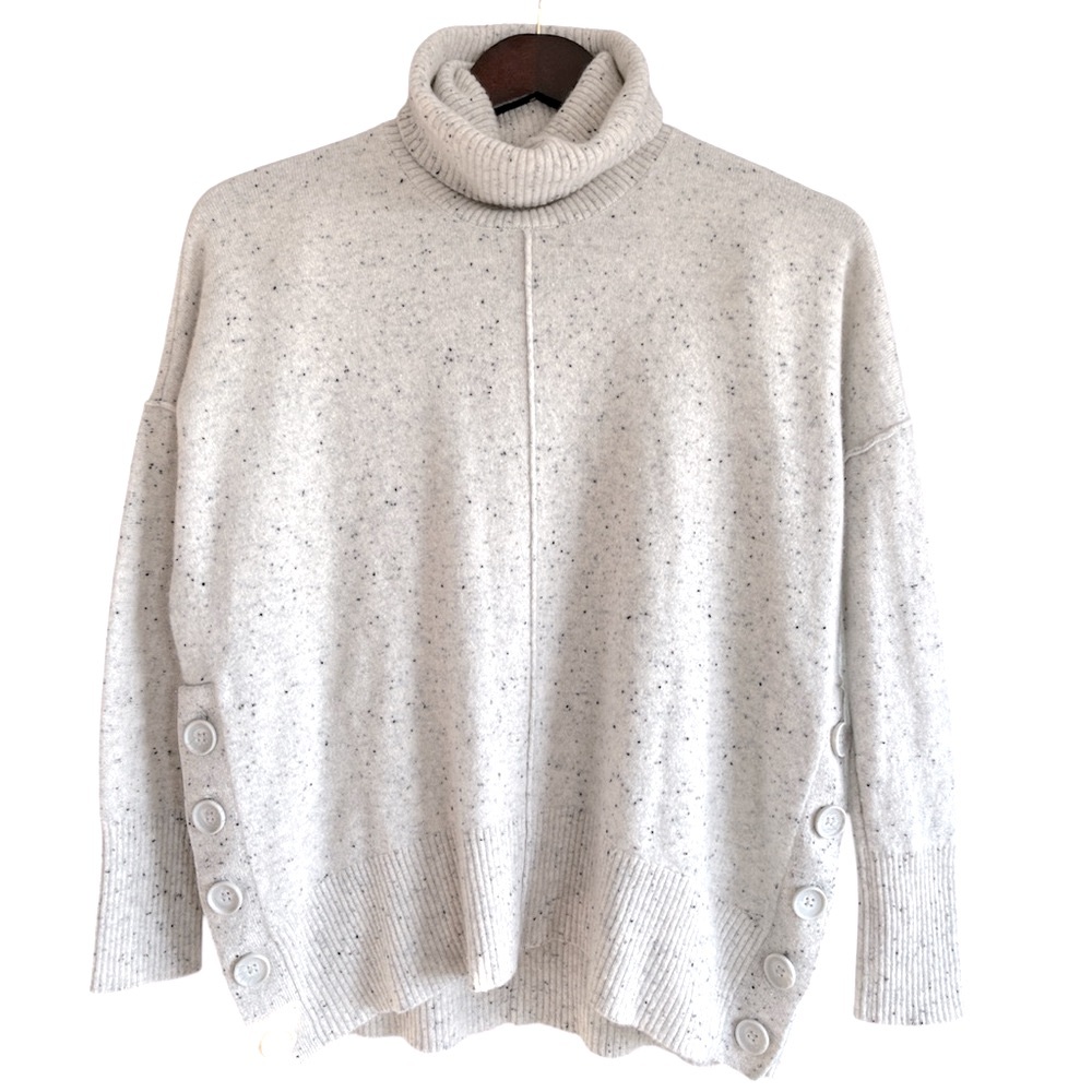 Max Studio 2 Ply Cashmere Turtle Neck Sweater Button Detail Texture Size Small S